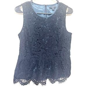 J.Crew Peplum Top Sleeveless Black Lace scalloped hem office career blouse 6